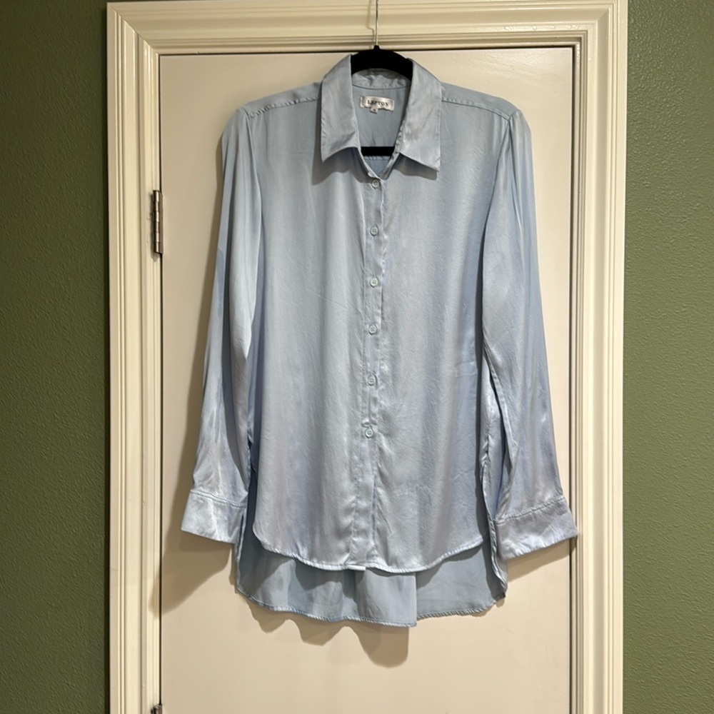 Silk blouse light blue, size medium